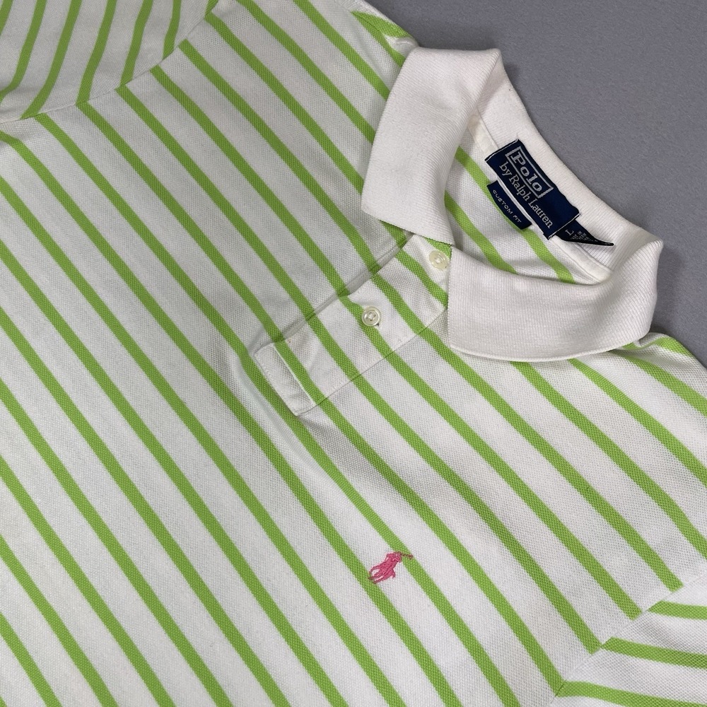 Polo Ralph Lauren Men's Custom Fit Striped Polo Shirt Green White Size L